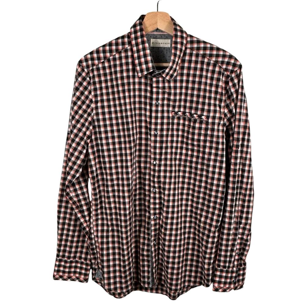 7 Diamonds Long Sleeve Shirt Men Medium Pearl Snap Button Up‎ Plaid Casual